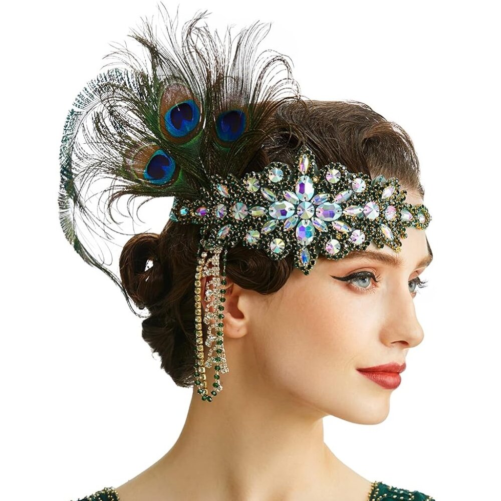 Women’s Headband Flapper Feather Hair Accessory Peacock